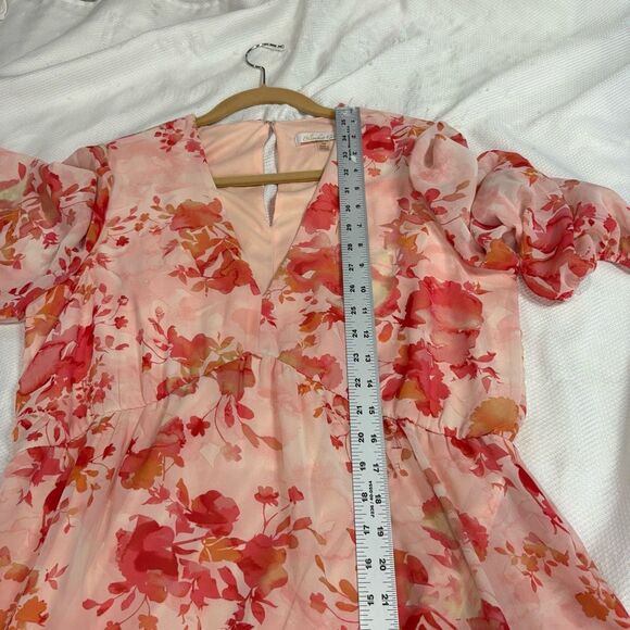 Bleecker 126 Pink Floral Long Sleeve V Neck Maxi Dress Sz 14 - Picture 7 of 12
